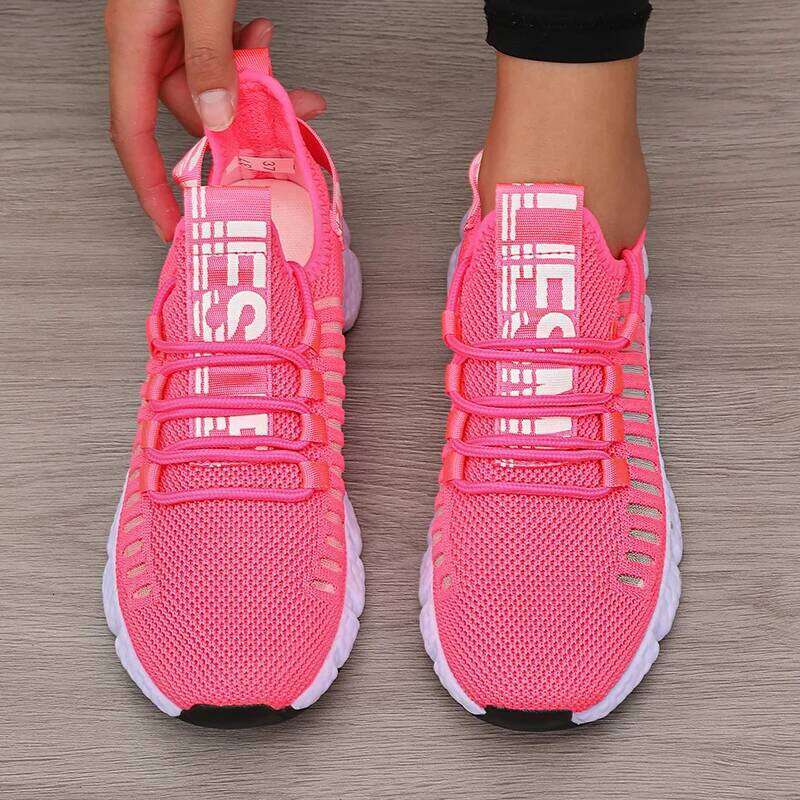 Women's Sneakers Knitted Mesh Breathable Fashionable Lightweight Soft Lace Up Flexible Trendy Exercise Walking Flat Shoes