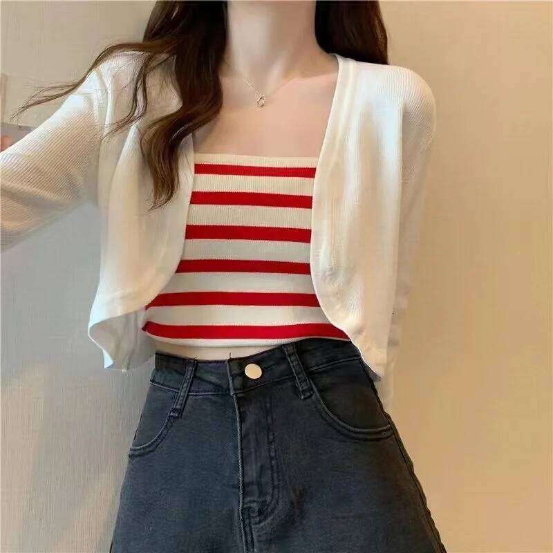 Shrug Long Sleeve Open Front Crop Cardigan Sweater Summer Bolero Top Women Teen-girl 90s Y2K Outfit 26L0224