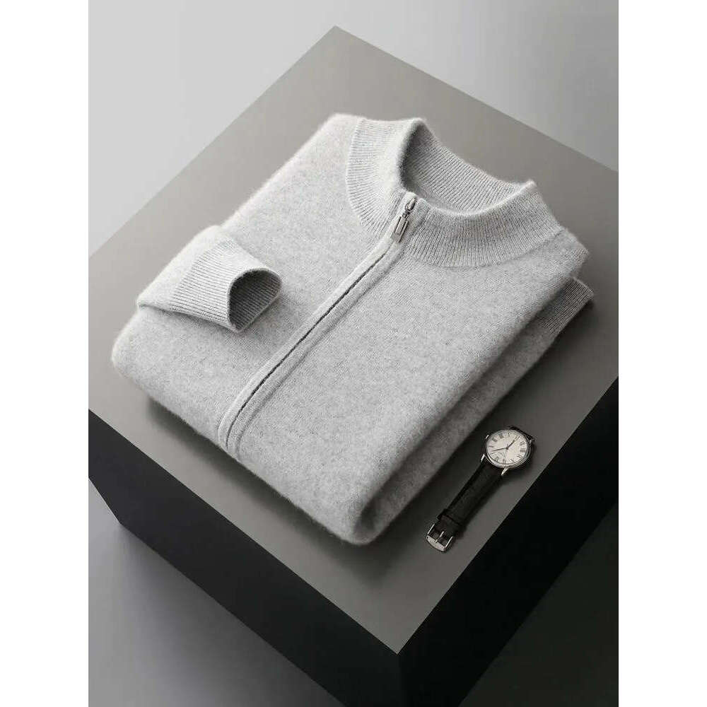Men's Tracksuits Men Mock Neck Zippers Cardigan Cashmere Sweater Pants Sets Elastic Waist Pencil Trousers Knitted Thicken Clothing Free Shipping
