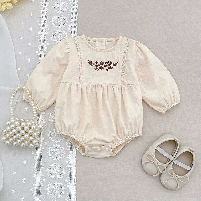 Embroidered Princess Jumpsuit Long Sleeve Thin Style Spring Autumn Children Clothing Cotton Infant Baby Girls Romper 26H0224