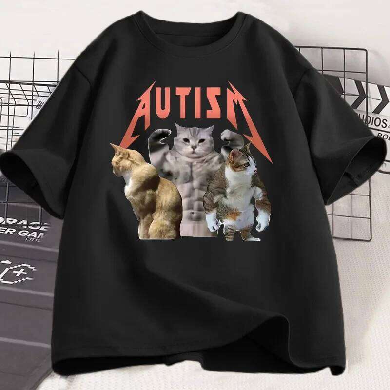 Funny Cat Autism T shirt Men Women summer Cotton Short Sleeve Tshirt Unisex Streetwear Print t-shirt Oversized Male Clothes Top H260224