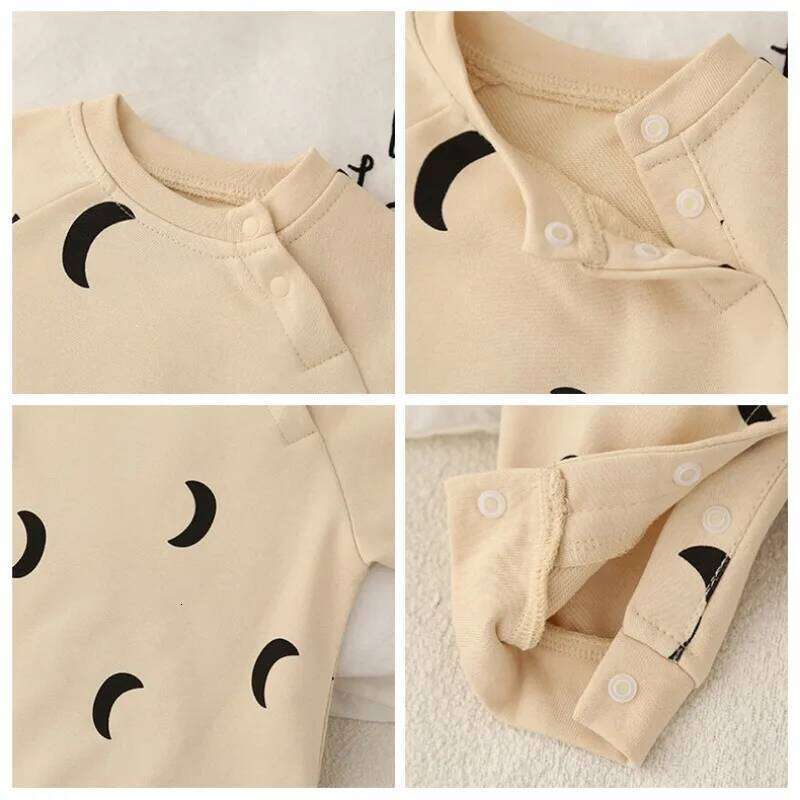 Newborn Spring Winter Fashion Moon Sun Print Suit Cotton Comfortable Soft 0-12 Boys and Girls Long Sleeved Baby Bodysuit 26H0224