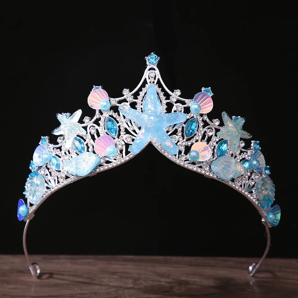 KMVEXO Mermaid Fish Crowns Ocean Style Costume Seashell Starfish Tiaras for Women Girls Princess Birthday Party Hair Accessories 260208