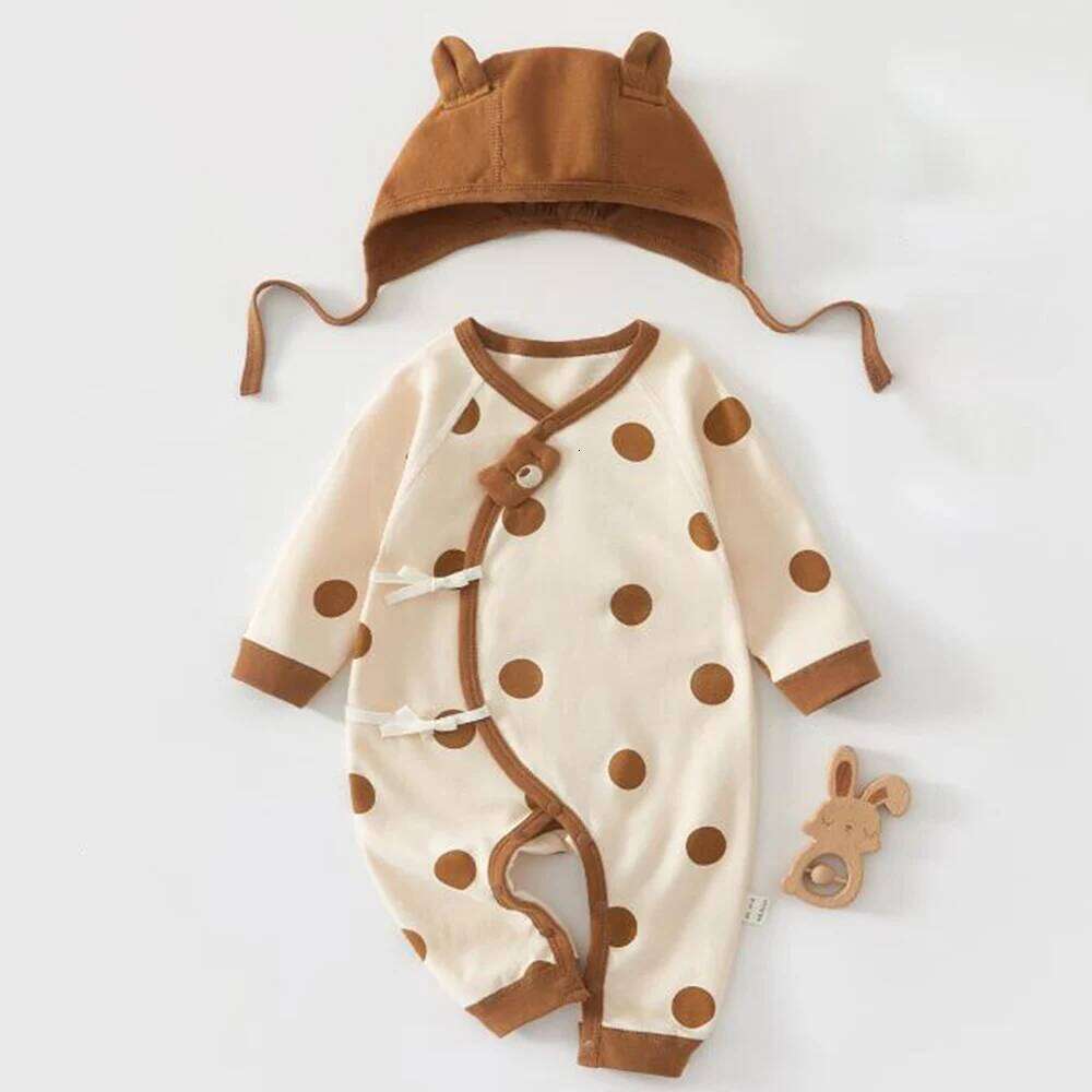 Newborn Rompers 100% Cotton Cute Spring Autumn Unisex Baby Jumpsuit For Boys Girls Infant Clothing WIth Hat 26H0224