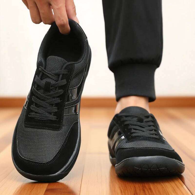 Breathable Sports Black Mesh Construction Wide Width Walking Shoes 2025 Comfortable Trendy Men's Sneakers