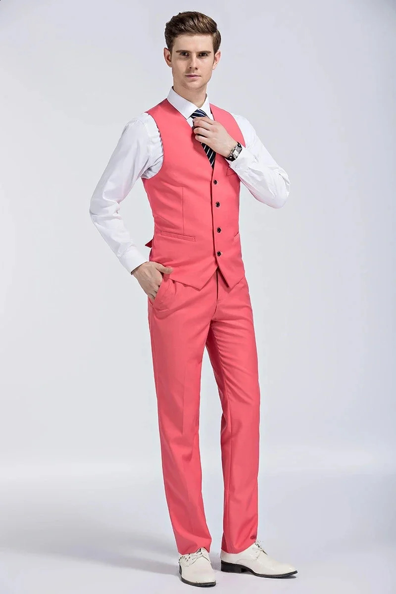 M6XL Mens Casual Business Solid Color Vest and Pants Groom Wedding Dress Waist Coat Trousers 260209