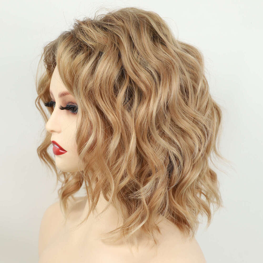 Cross-Border European And American Women's Short Curly Fashion Top Dyed Gradient Gold Side Part Synthetic Hair Wig SHXI