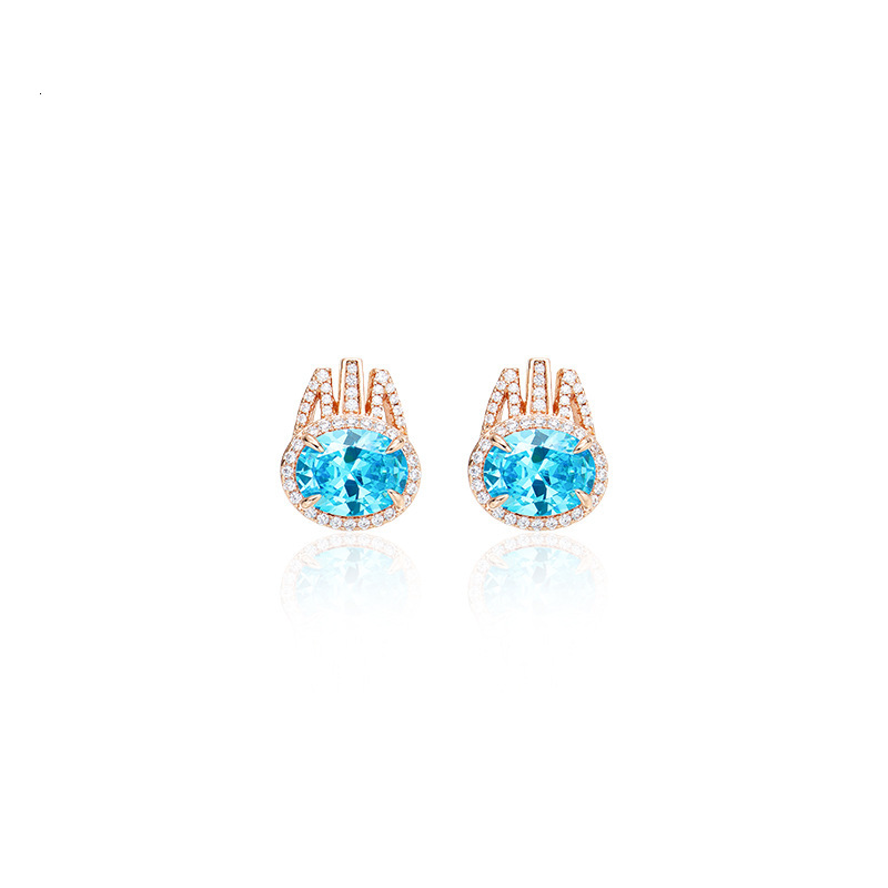 Earrings, EarringsSimulated Aquamarine Earrings, Gold-Plated Silver Studs Earrings,, Light Luxury Women's Everyday Commuter Earrings