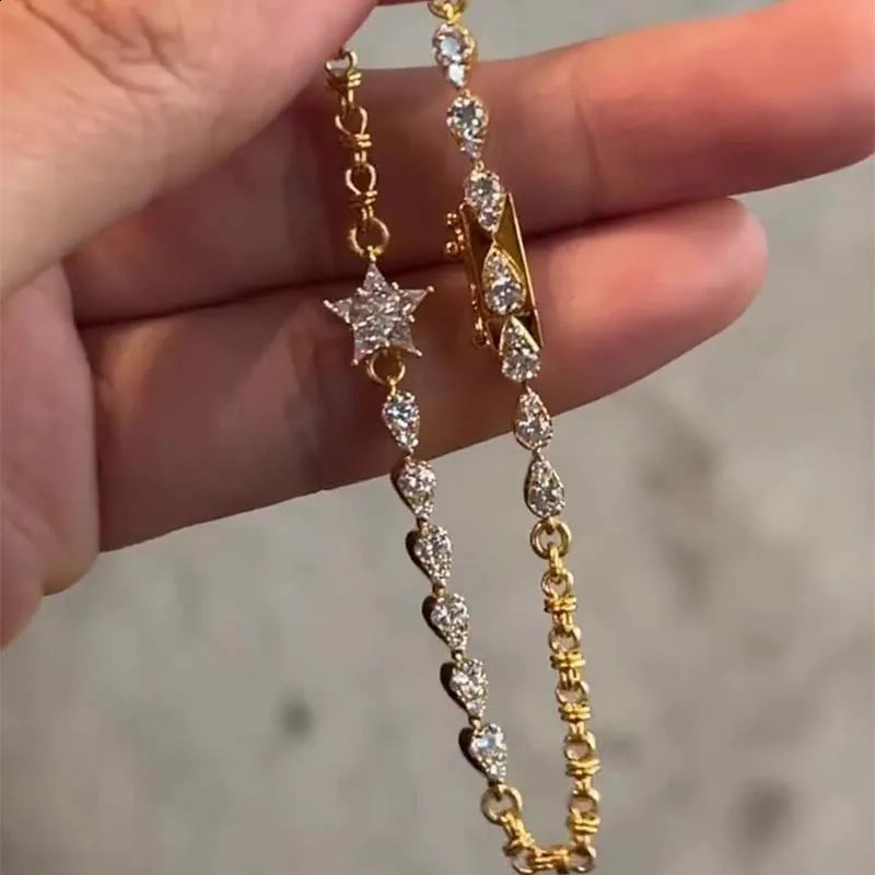 Sparkling Zircon Star Geometric Bracelet For Women Girls Fashion Crystal Charm Bracelet Engagement Jewelry Gift 260208