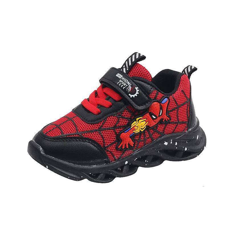 LED Casual Sneakers Red Black For Spring Boys Spiderman Mesh Outdoor Children Lighted Non-slip Shoes Size 21-30 26W0224