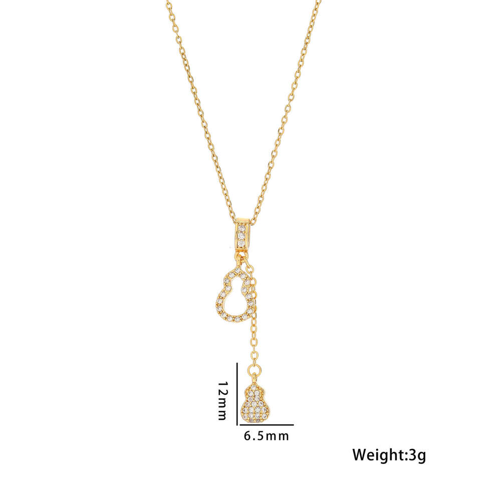 Micro Paved Full Diamond Gourd Pendant Necklace Cross Chain Elegant Eye-Catching Exquisite Personality Jewelry Versatile Korean Trend