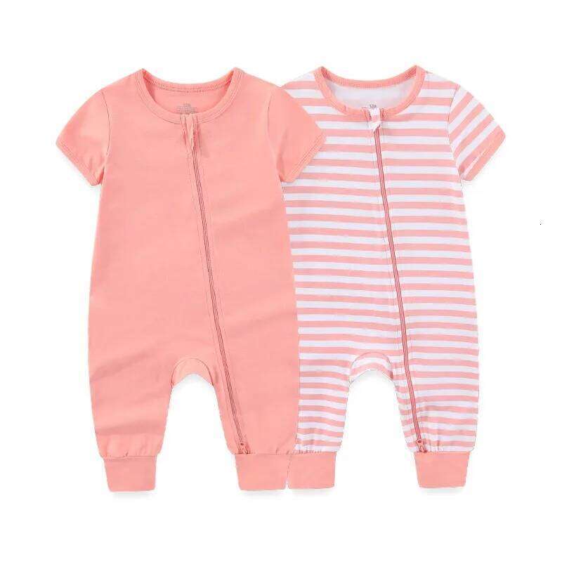 2-Pack Simple Fashion Baby Unisex Jumpsuits Summer Short Sleeve Newborn Boy Girl Zipper Rompers 0-24 Months Infant Clothes 26H0224