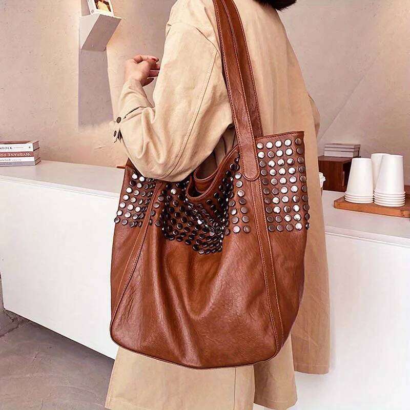 Fashion Rivet Tote New Large Capacity Shopping Women's Handheld Single Shoulder Underarm Bag Z260224
