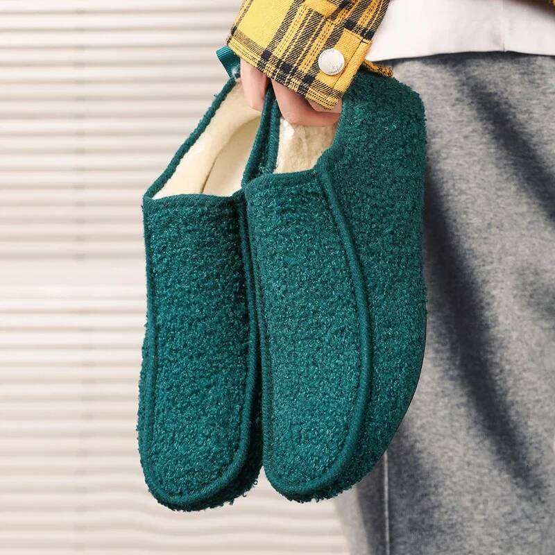 Cotton Slippers Men Winter Warm Soft Plush Flats Casual Male Loafers Light Indoor Home Walking Shoes Footwear