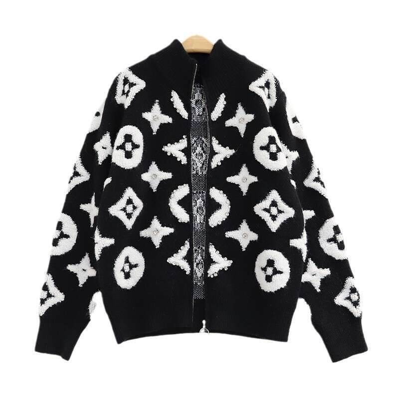 Autumn Winter Niche Trendy Brand Three-Dimensional Towel Embroidered Knitted Jacket Studded Brick Sweater