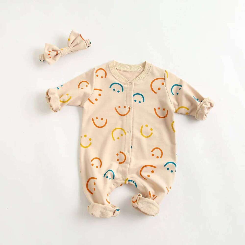 Sanlutoz Cotton Baby Girls Autumn Clothing Long Sleeve Cute Toddler Casual Rompers with Headband Notely 26H0224