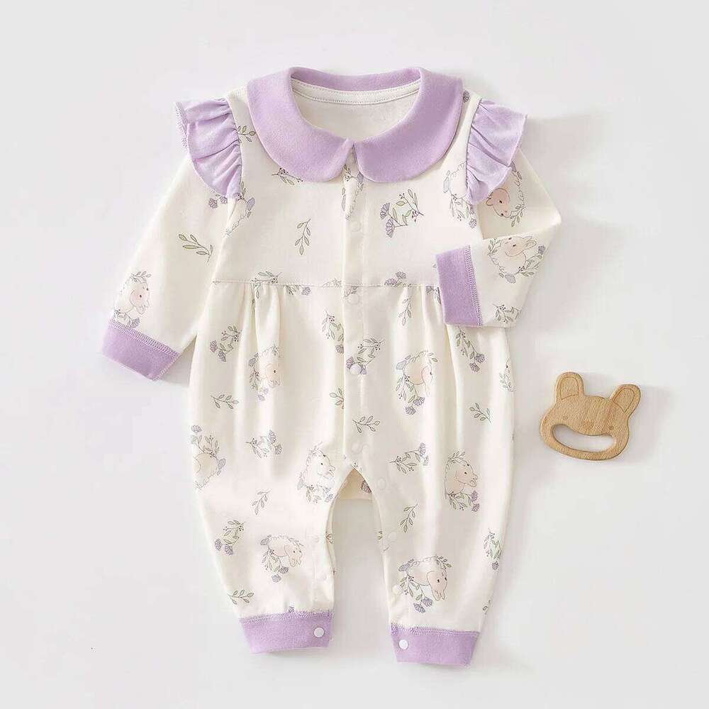 0-18 Months Spring Autumn Style Jumpsuit Lace Collar Long Sleeved Pure Cotton Newborn Baby Girl Outdoor Clothing 26H0224