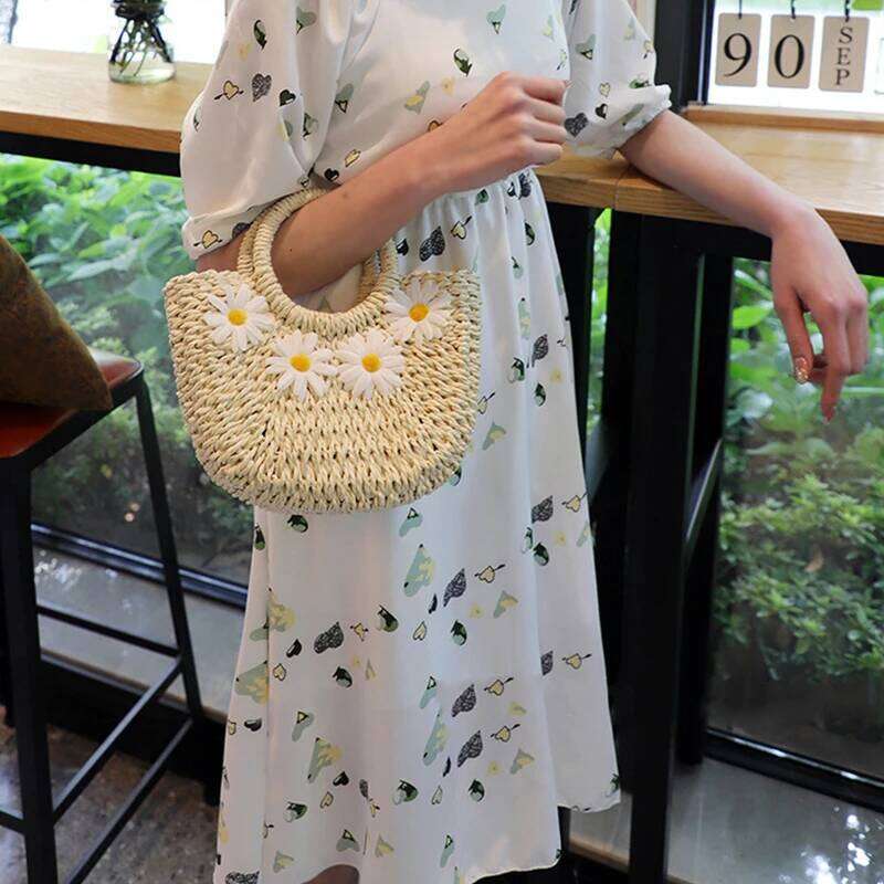 Fashion Hand-Woven Beach Women Handmade Moon Basket Shoulder Bag Bolsa Summer Bohemian Travel Crossbody Bags Handbags Z260224