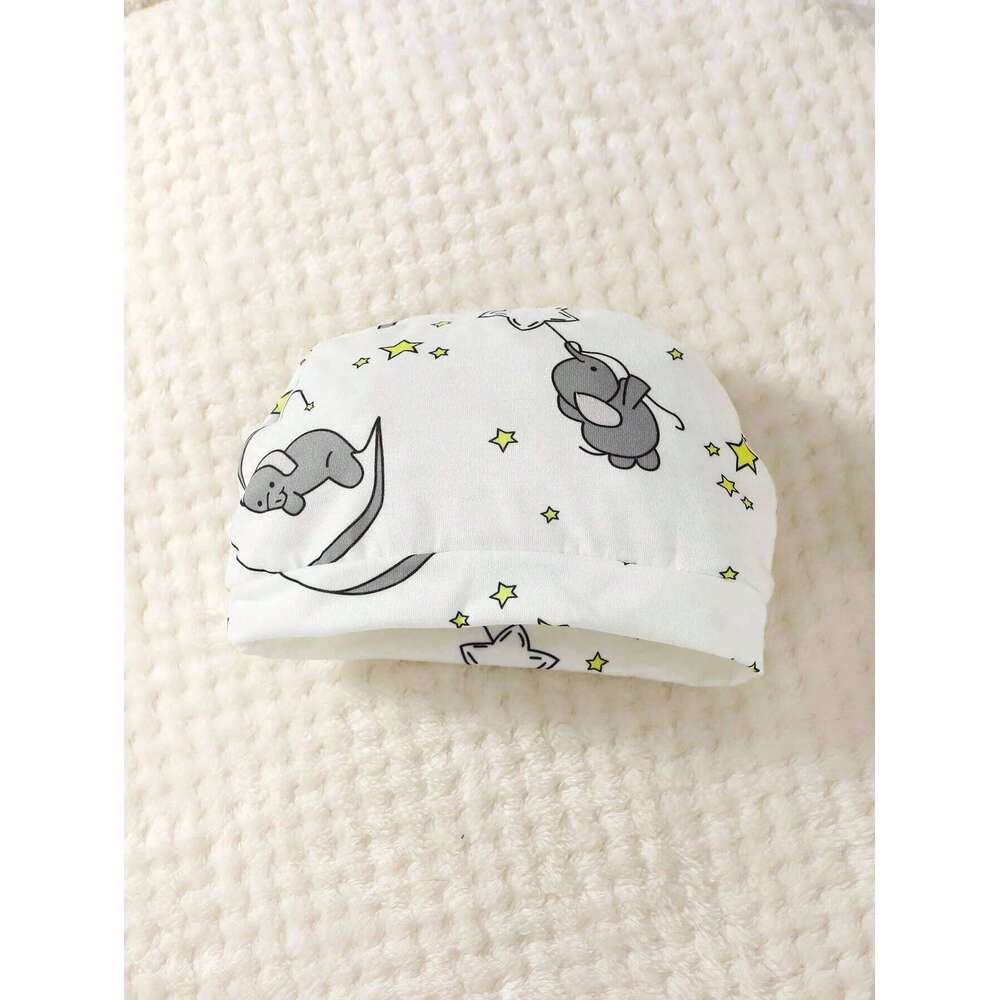 2pcs Baby Cute Elephant Pattern Embroidery Long Sleeve Romper With Hat 26Y0224