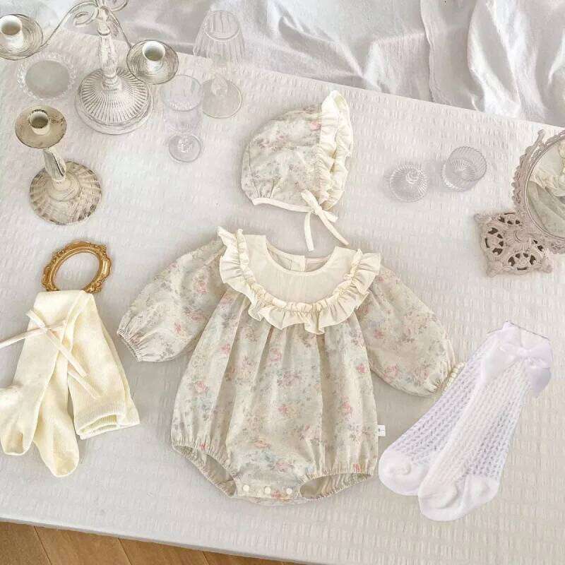 Spring Autumn New Cute and Fashionable Korean All-match Vintage Lace Floral Jumpsuit 26H0224