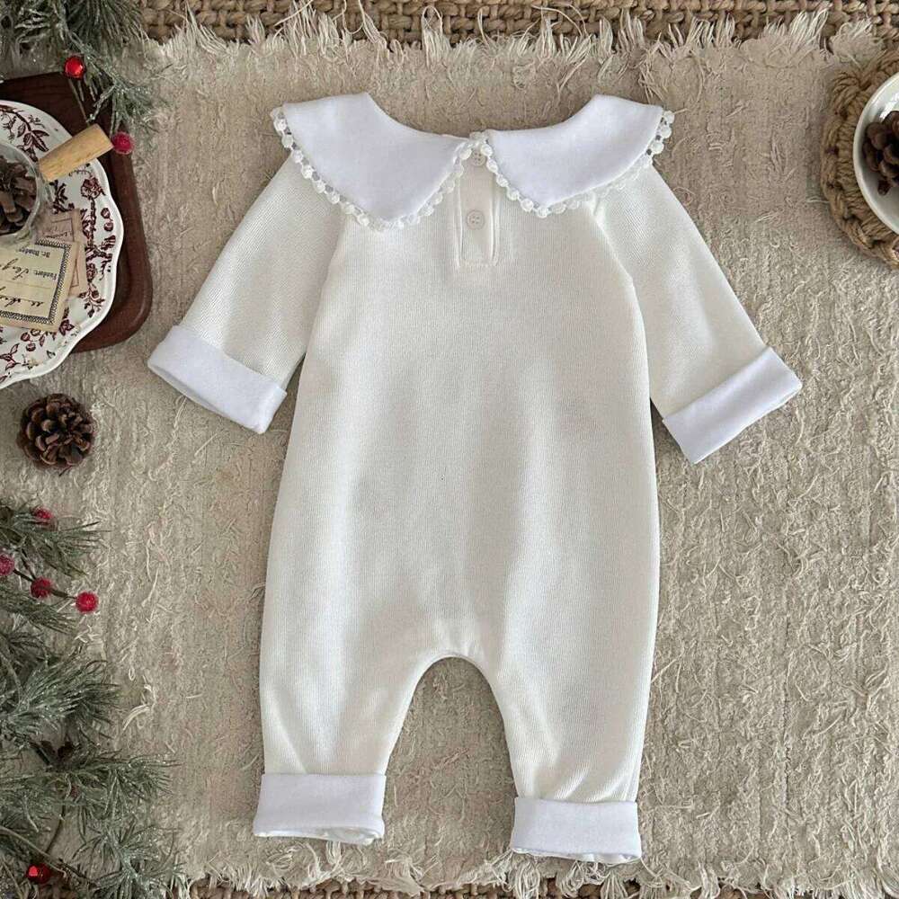 Spring Autumn Baby Girls Romper Soft Fabric Peter Pan Collar With Cherry Embroidery Newborn Infant Casual One-piece Clothing 26H0224