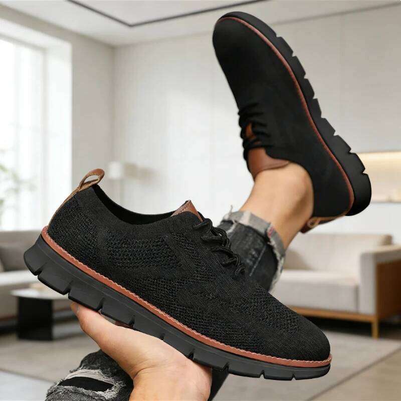 Sports Shoes for Men Breathable Knit Retro Style Lightweight Soft Sole Comfortable Mesh Loafers Business Casual Sneakers