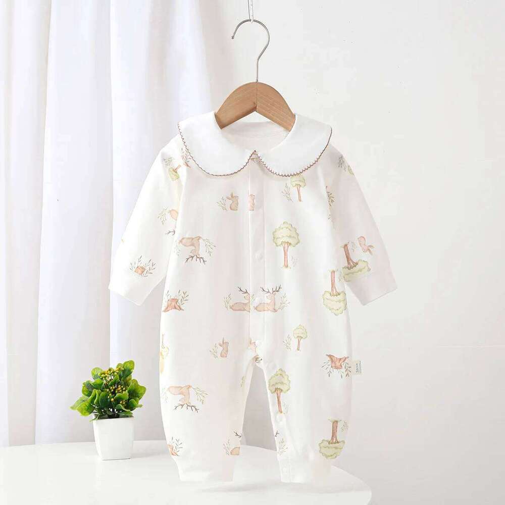 New Model Baby Spring Autumn Onesie 6-18 Month Kids Pure Cotton Cute Romper Toddler Turn Down Collar Printed Casual Jumpsuit 26H0224