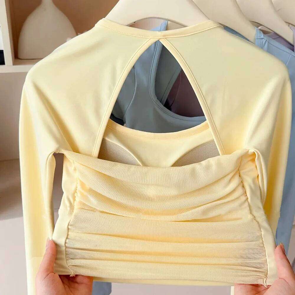 Women's Long-Sleeve Sports Top with Chest Pads, Yoga Wear, Pilates Training Fitness Apparel, Running 26Y0224