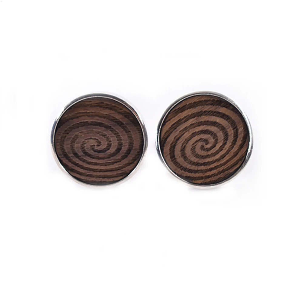 High Quality Novelty Round Cuff links Handmade Wooden Striped Skull Snow Wood Cufflinks Man French Suit Accessories Jewellery 260208