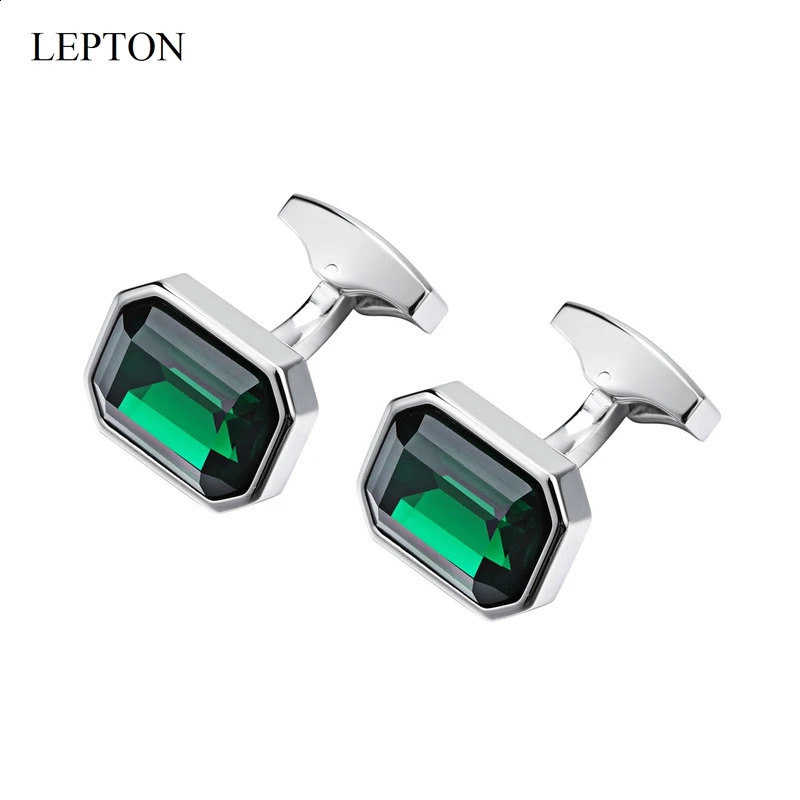 Low-Key Green Glass Cufflinks For Mens Wedding Lepton Sky Blue Square Cufflink Man Shirt Cuffs Cuff Links Relojes Gemelos 260208