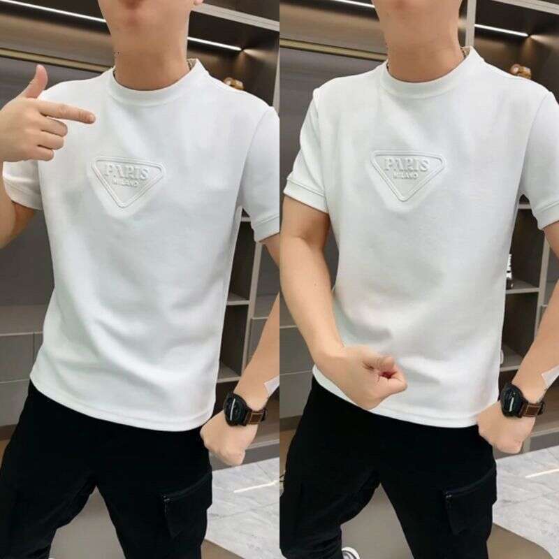New Autumn Winter Men's Short-Sleeve T-Shirt, Versatile Trendy, With Embossed Letters, Light Luxury, Casual And Stylish Base T-Shirt