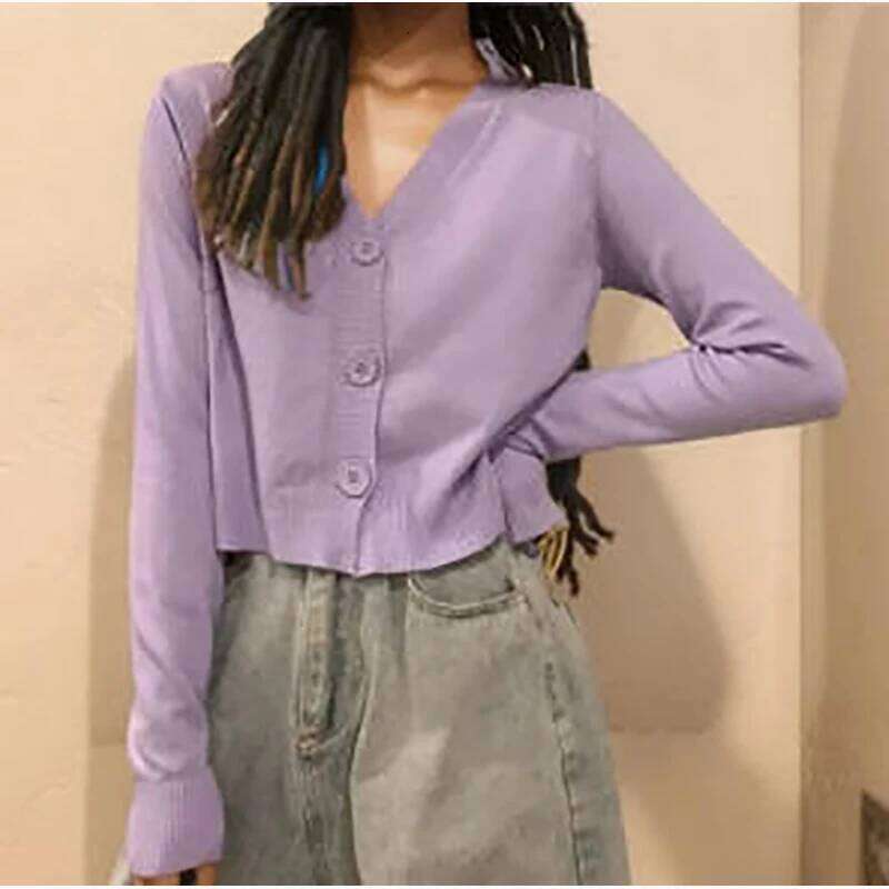 ITOOLIN Casual Knit Thin V-Neck Sweater Buttons Up Sweet Cardigan Coat For Women 2025 Autumn 26L0224