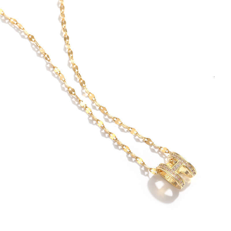 High-End Full Diamond Letter H Necklace Ins Simple Minimalist Style Clavicle Chain Choker For Women