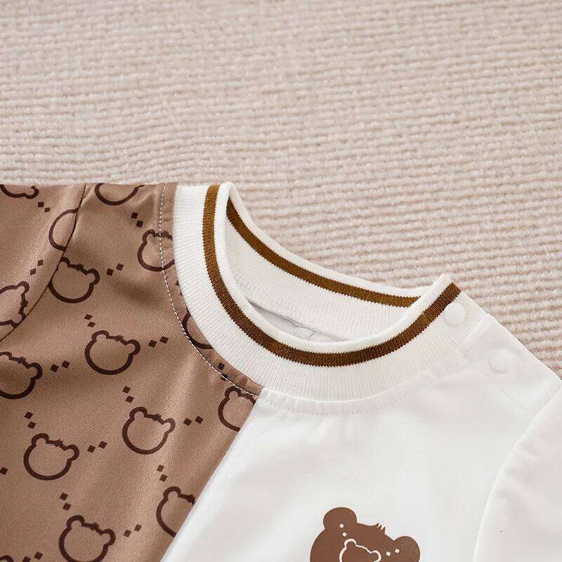 Newborn Clothes Cute Patchwork Teddy Bear Comfortable Soft Summer Boys And Girls 0-18 Short Sleeved Baby Jumpsuit 26Y0224