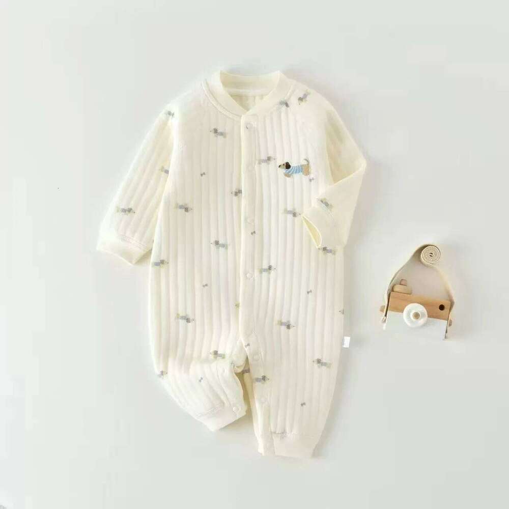 Baby Boy's Overalls 0-24M for Newborns Girls Quilted Air Cotton Onesie Animal Print Thickened Warm Soft Bodysuit 26H0224