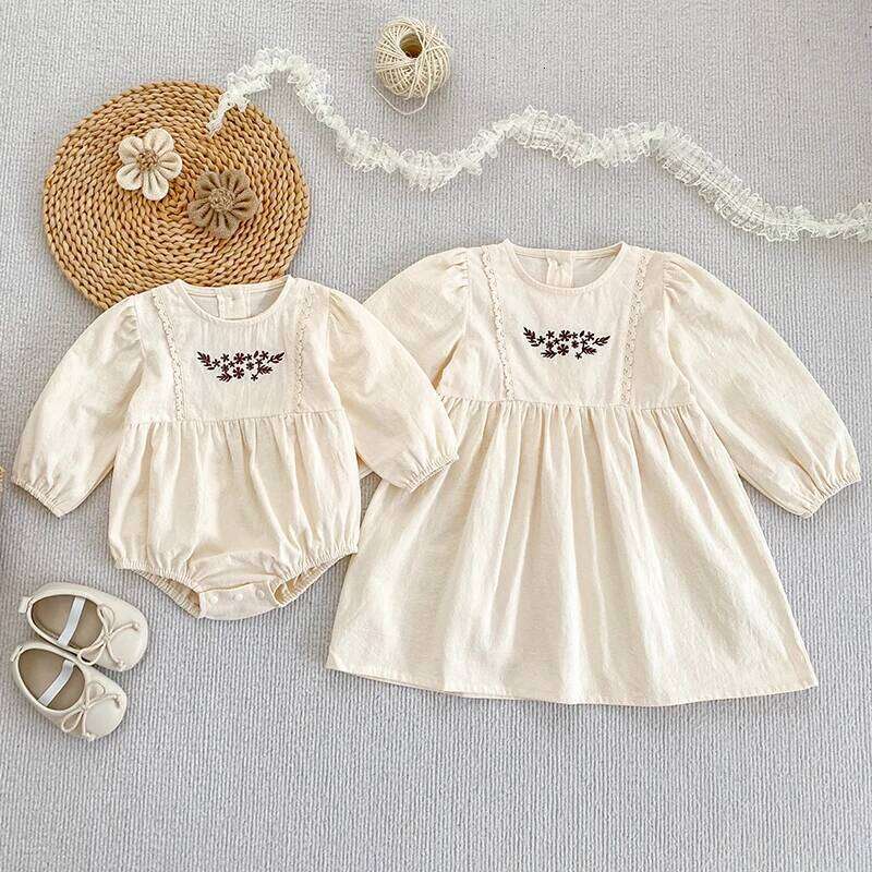 Embroidered Princess Jumpsuit Long Sleeve Thin Style Spring Autumn Children Clothing Cotton Infant Baby Girls Romper 26H0224