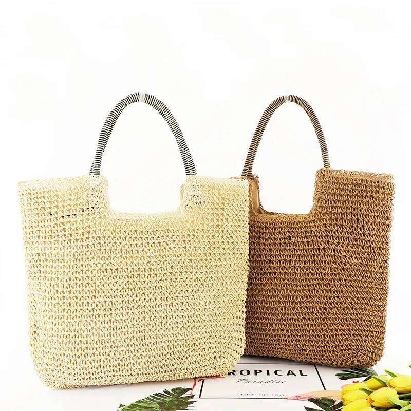 Vintage Handbag Large Capacity Beach Rattan Handmade Kintted Totes Bohemian for Women Summer Travel Shoulder Bag Z260224