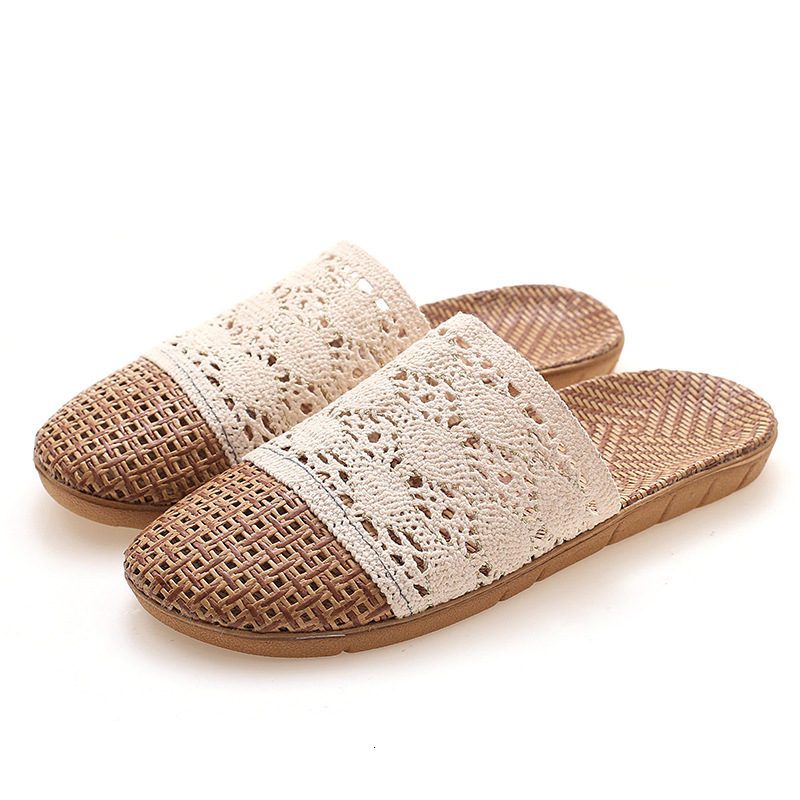 Breathable and non slip rattan woven lace indoor linen slippers, men's and women's hollow comfortable shoes, designer shoes, slippers, sanda