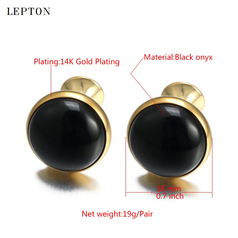 Low-key Black Onyx Cufflinks for Mens Business Lepton High Quality Gold Color Round Onyx Stone Cuff links Relojes gemelos 260208