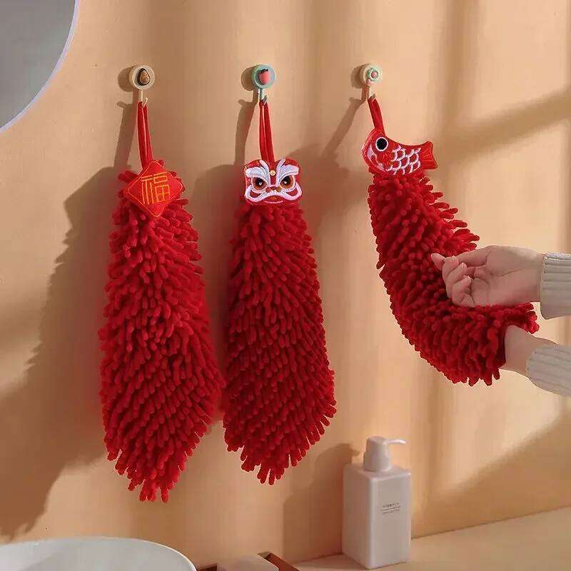 New Chinese Style Schneier Cute Handball Red Holiday Cartoon Kitchen Bathroom Lion Dance Handkerchief