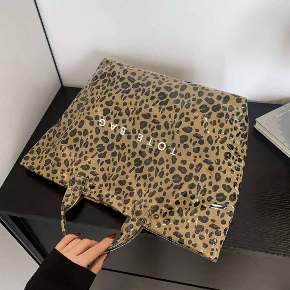 PVC For Women's Letters Leopard Print Large Kraft Paper Tote Carry All Bag Top Handle Clear Handbag Z260224