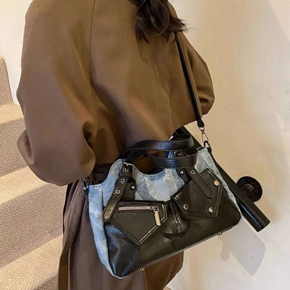 Motorcycle Shoulder Bag Trendy Retro Tote Sac Femme Autumn Hit Color Bags for Woman Multi-function Bolso Bolsos De Mujer Z260224