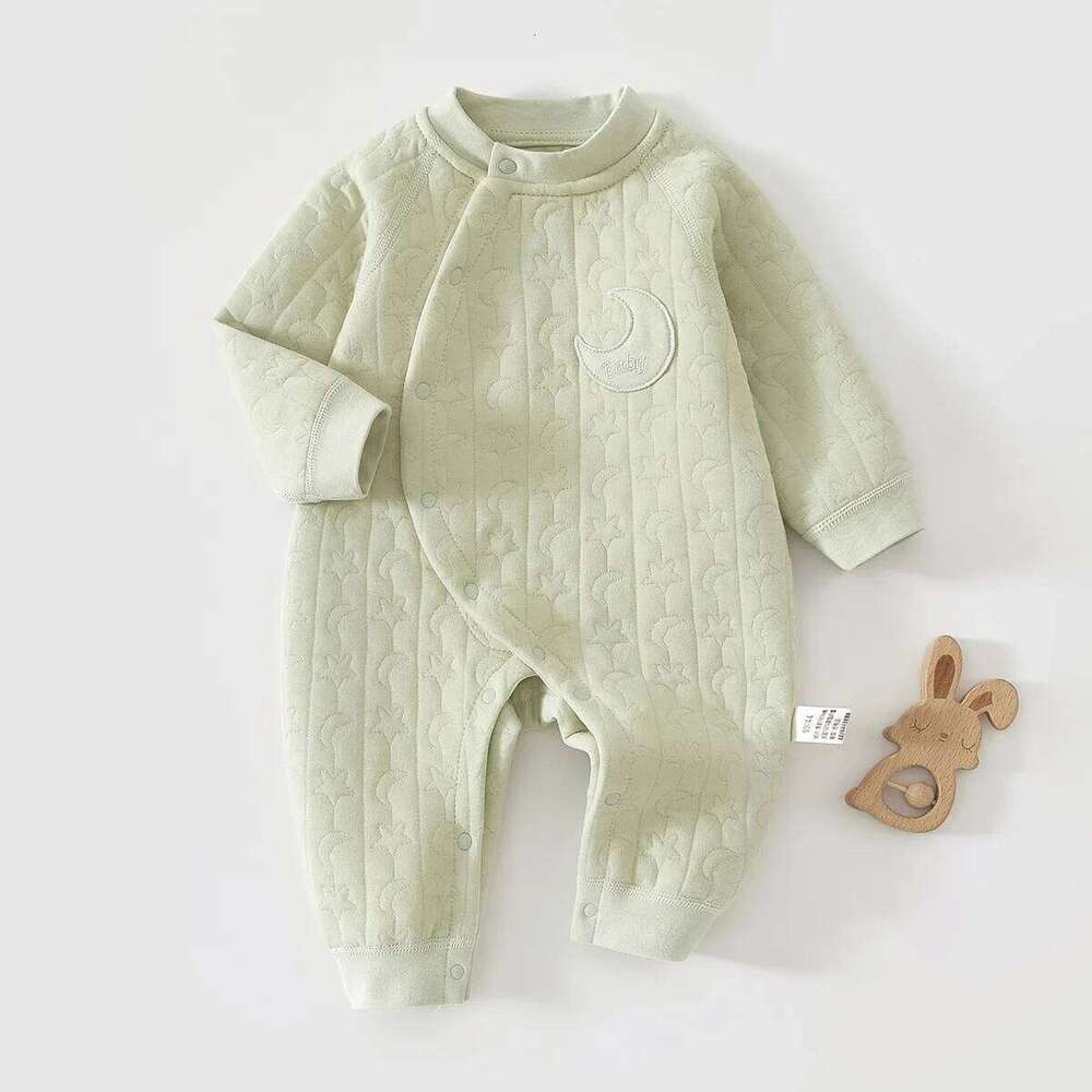 2026 New Newborn Cotton Romper 0-2Y Infant Moon Star Printed Oblique Button Jumpsuit Soft Thicken Baby Girls Boys Bodysuit 26H0224