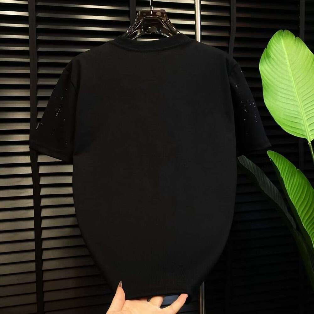 Summer New Luxury Trendy American And European Style Casual Fashion Men's Rhinestone Round-Neck Short-Sleeve Shirt