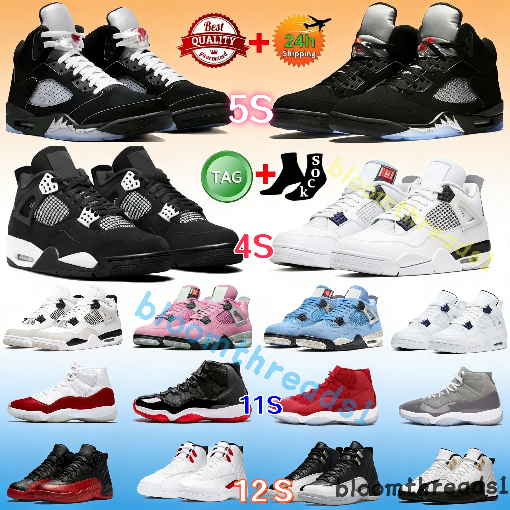 4s 5s 11s 12s Basketball Shoes Mens Womens Trainers US Local warehouse Luxury Grey Sail 4 Military Black Cat Fear White Thunder Bred Sneakers Sports Shoes
