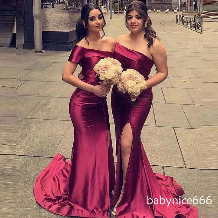 Grape Mermaid Bridesmaid Dresses New Sexy One Shoulder Split Long Maid of Honor Gowns Women Wedding Guest Dress Custom Made