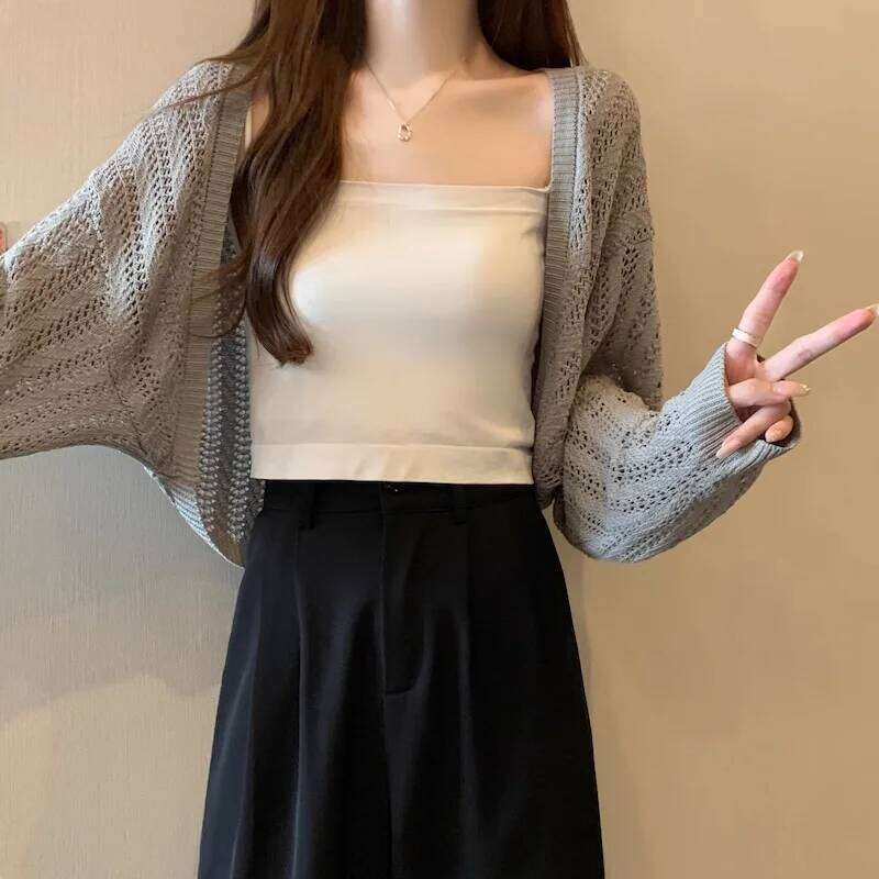 Pointelle Knit Open Front for Women Crop Top Shrug Cardigan Sweater Jacket Spring Summer Teen-girl Y2K Outfit 26L0224