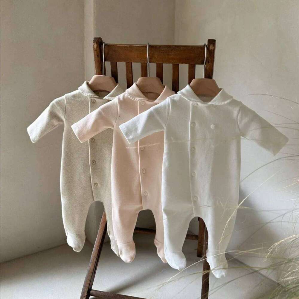 Spring New Baby Long Sleeve Lapel Romper Cotton Infant Boy Girl Solid Casual Jumpsuit Newborn Toddler Clothes 0-24M 26H0224