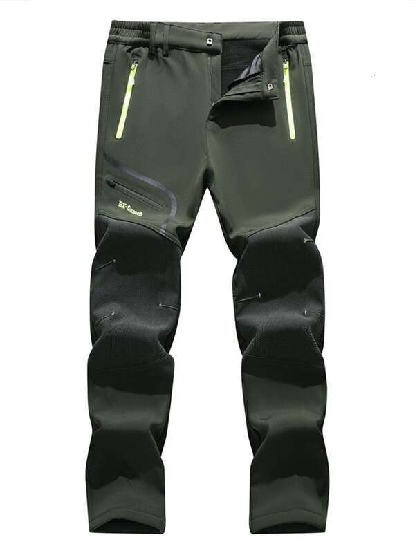 Outdoor Large Size Windproof Softshell Men, Autumn and Winter Waterproof Fleece-Lined Thickened Warm Hiking Pants for Snow Mountain Cold Protection