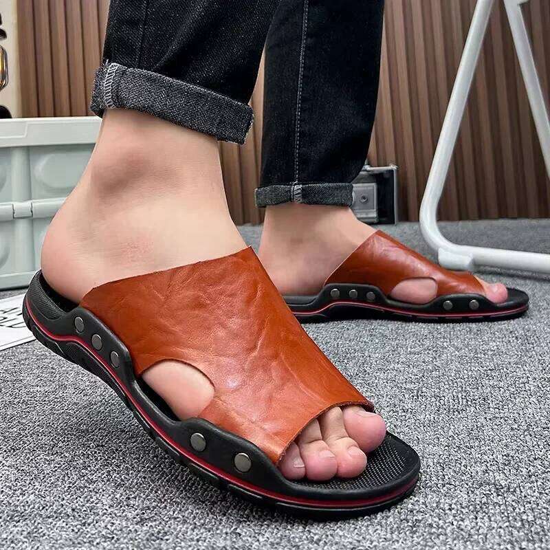 Summer Luxury Men's Fashionable Street Style Flat Bottom Anti Slip Beach Sandals Casual Home Outdoor Fishing Slippers